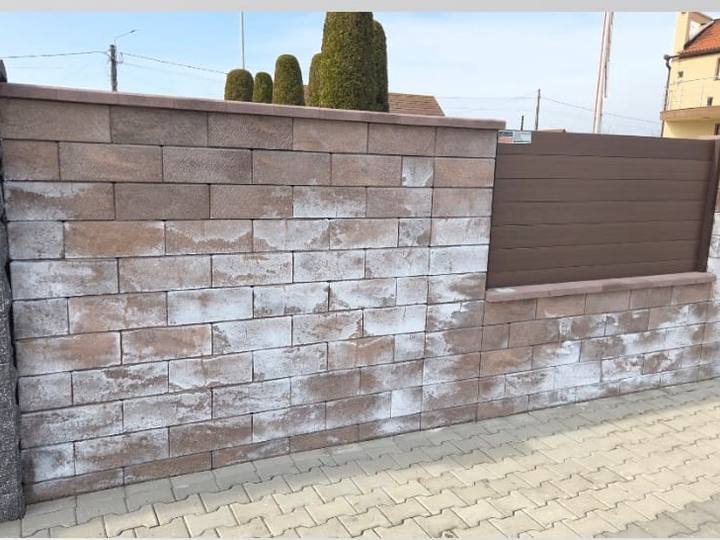 Gard din beton cu pete albe de eflorescență